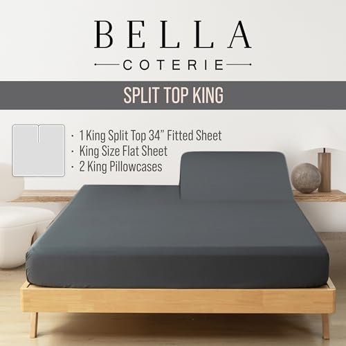 BC BELLA COTERIE Bella Coterie Luxury Bamboo Viscose 34 Split Top King Size Sheet Set 1 Fitted Sheet for Sleep Number Adjustable Beds 100 Organically Grown Cooling Soft 18 Deep Pocket Charcoal Grey - Image 3