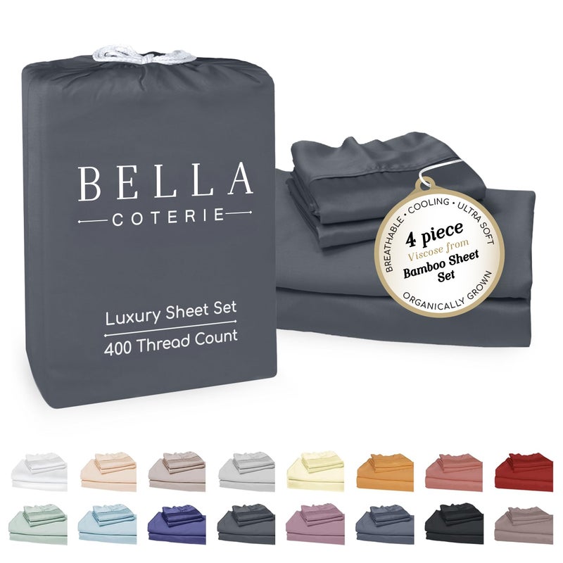 BC BELLA COTERIE Bella Coterie Luxury Bamboo Viscose 34 Split Top King Size Sheet Set 1 Fitted Sheet for Sleep Number Adjustable Beds 100 Organically Grown Cooling Soft 18 Deep Pocket Charcoal Grey - Image 2