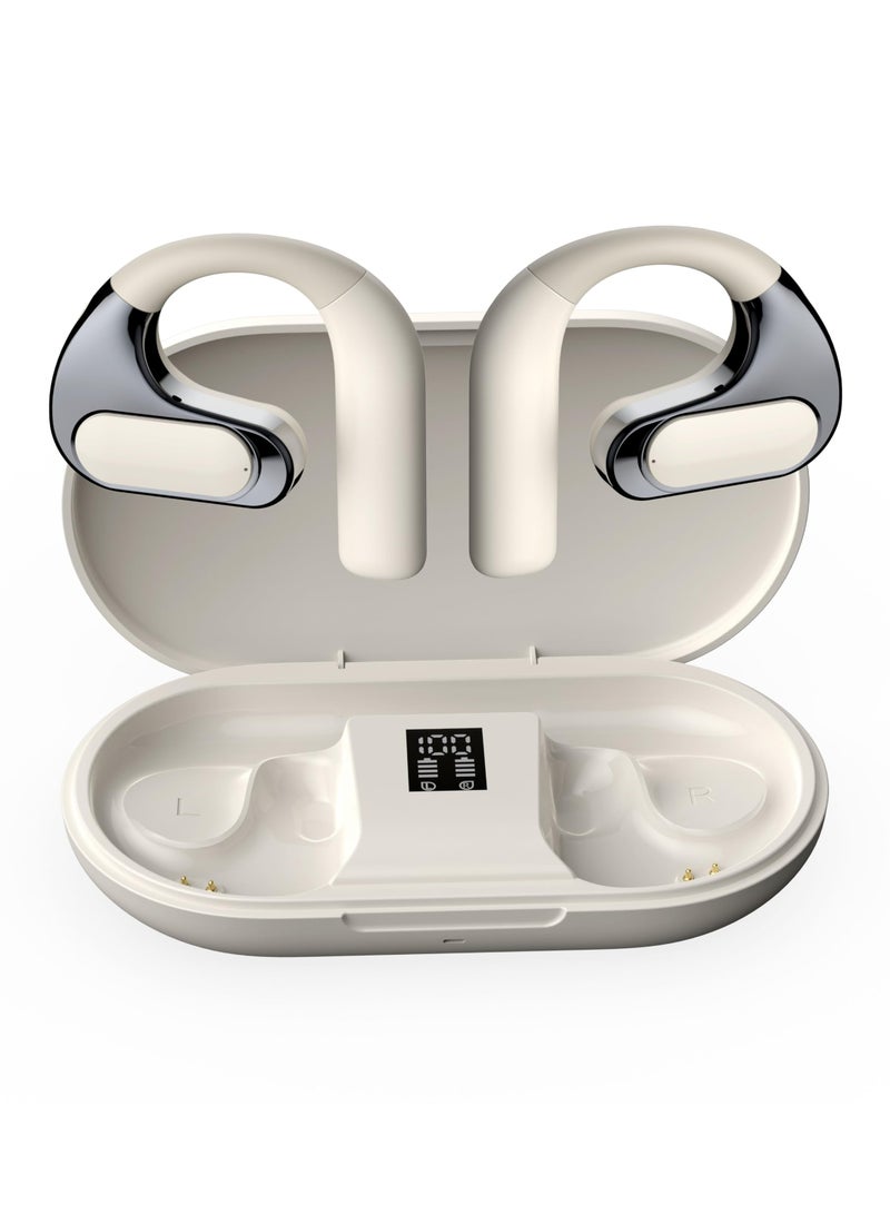 SYOSI Open Ear Headphones, Bluetooth 5.4 Wireless Earbuds, Bone Conduction Technology, Dual Device Link, 54H Playtime, Ideal for Gaming, Outdoor Sports, Work, Travel, White - Image 1
