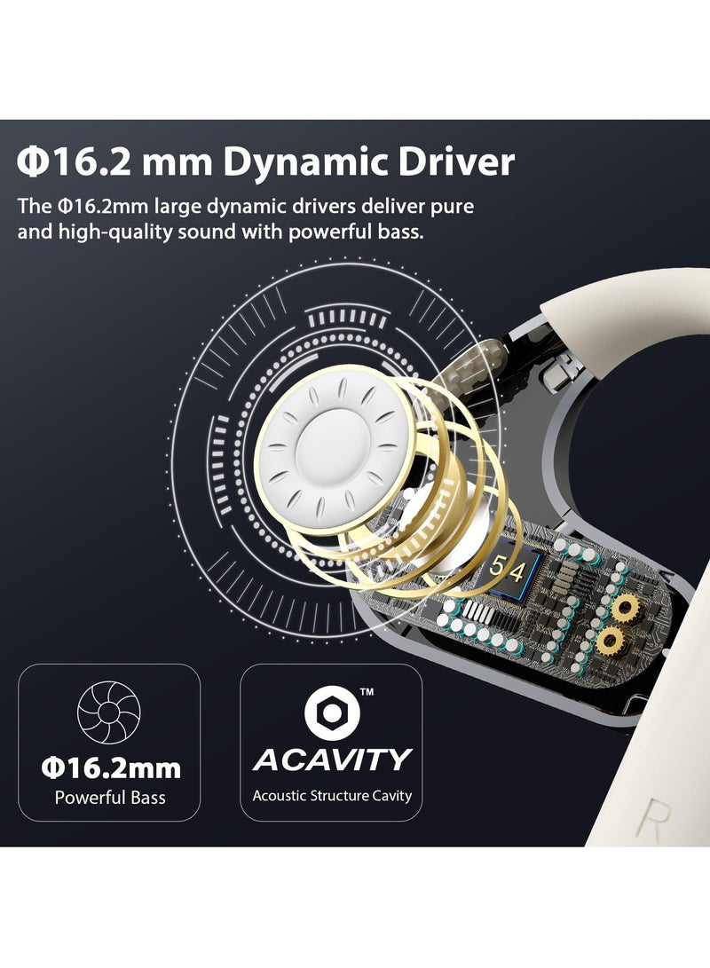 SYOSI Open Ear Headphones, Bluetooth 5.4 Wireless Earbuds, Bone Conduction Technology, Dual Device Link, 54H Playtime, Ideal for Gaming, Outdoor Sports, Work, Travel, White - Image 2