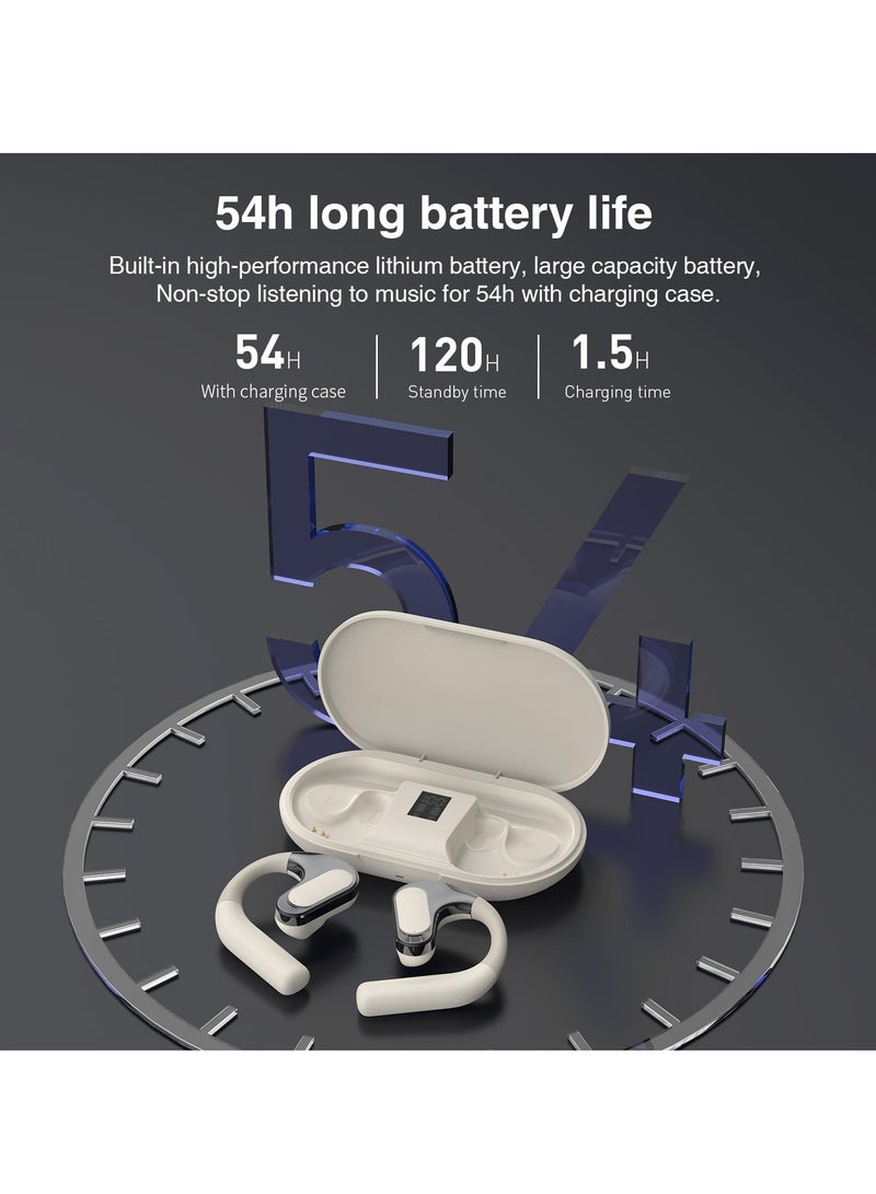 SYOSI Open Ear Headphones, Bluetooth 5.4 Wireless Earbuds, Bone Conduction Technology, Dual Device Link, 54H Playtime, Ideal for Gaming, Outdoor Sports, Work, Travel, White - Image 5