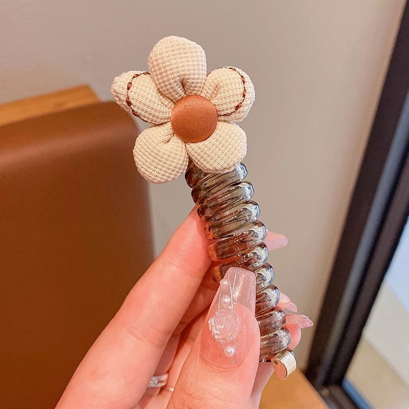 Generic Kids Spiral Hair Ties Bubble Braids Ponytail Holders Solid Color Cloth Flower Roll Telephone Line Milk Cafe