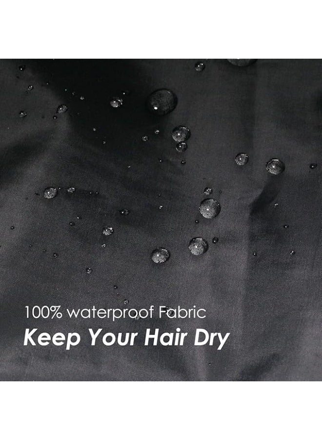 أوبان اوبان كاب استحمام كبير جداً مزدوج الطبقات مقاوم للماء قابل لاعادة الاستخدام ببطانة ساتان بونيه استحمام للنساء للشعر الكثيف والطويل واللوكس والضفائر لون اسود - Image 2