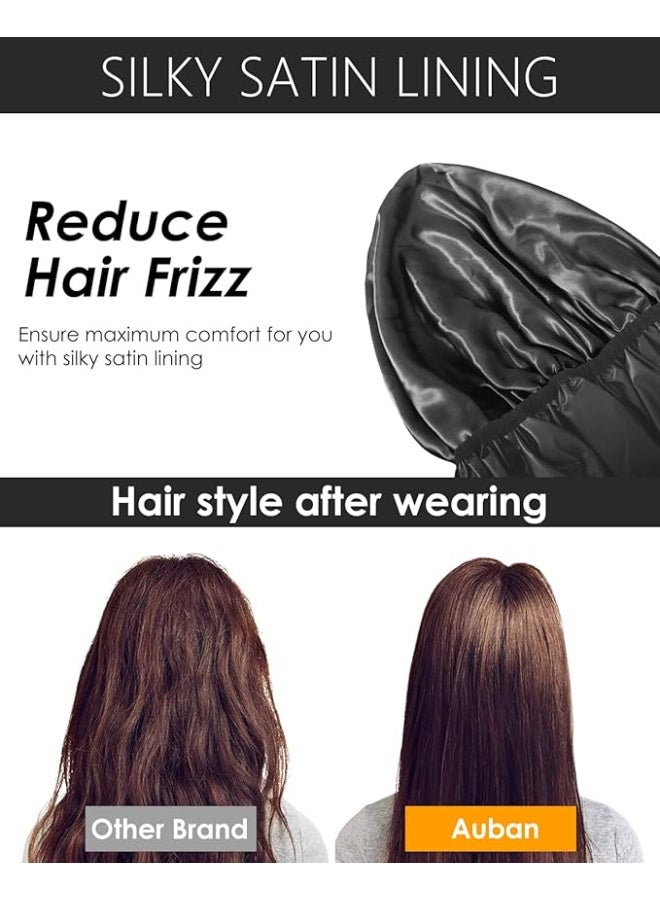 أوبان اوبان كاب استحمام كبير جداً مزدوج الطبقات مقاوم للماء قابل لاعادة الاستخدام ببطانة ساتان بونيه استحمام للنساء للشعر الكثيف والطويل واللوكس والضفائر لون اسود - Image 4