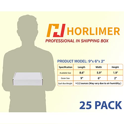 HORLIMER 9x6x2 inches Shipping Boxes Set of 25, White Corrugated Cardboard Box Literature Mailer - Image 2