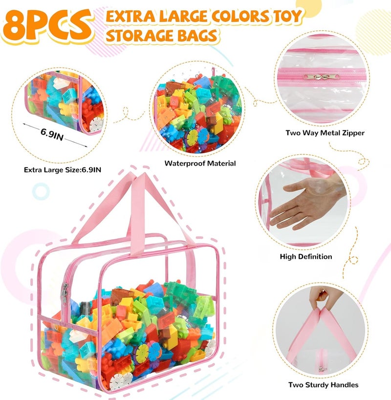 Mhtdet 8 Packs Widen X-Large Toy Storage Bags 12.6×9.25×6.9In with Labels, Reusable Clear PVC Board Game Storage, Travel Waterproof Organizer Bags with Zipper for Building Blocks, Puzzle, Stuffed Animals - Image 3