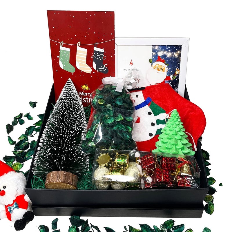 NorthLand Northland Merry Christmas Gift Hamper 1 Christmas Frame 1 Santa Socks 1 Christmas tree candle 1 Potpourri 1 One feet Snow Pine Tree with a set of 20pc Decoration and Christmas Greeting Card  - Image 1