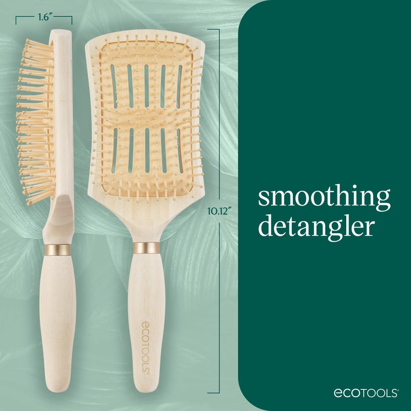 EcoTools Smoothing Detangler Hairbrush, Brush For Wet Or Dry Hair, Pain-Free Detangling, Style & Smooth Hair, Heat Resistant Brush, Renewable Bamboo & Flexible Bristles, Vegan & Cruelty-Free, 1 Count - Image 4