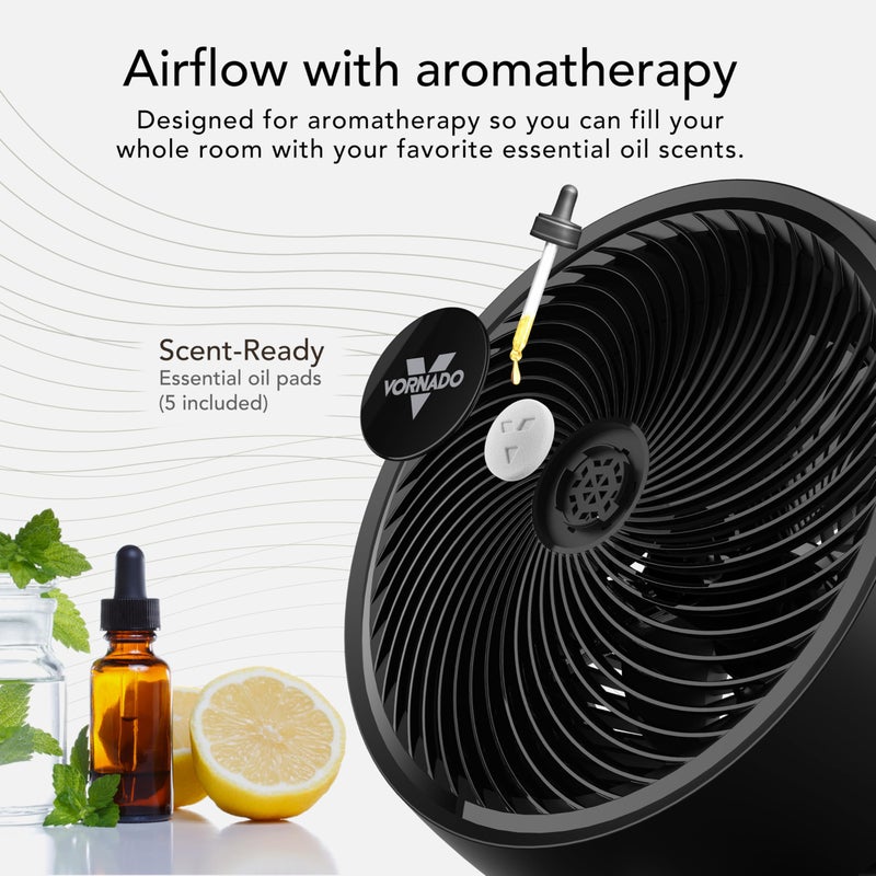Vornado مروحة Vornado 753 OSC لتدوير الهواء في الغرفة بالكامل مع خاصية التذبذب، جهاز تحكم عن بعد مرفق، وضع تلقائي، عطرية مع وسادات العطر المرفقة، 3 سرعات، شبكة قابلة للإزالة وسهلة التنظيف، تدفق هواء قوي، أسود - Image 3