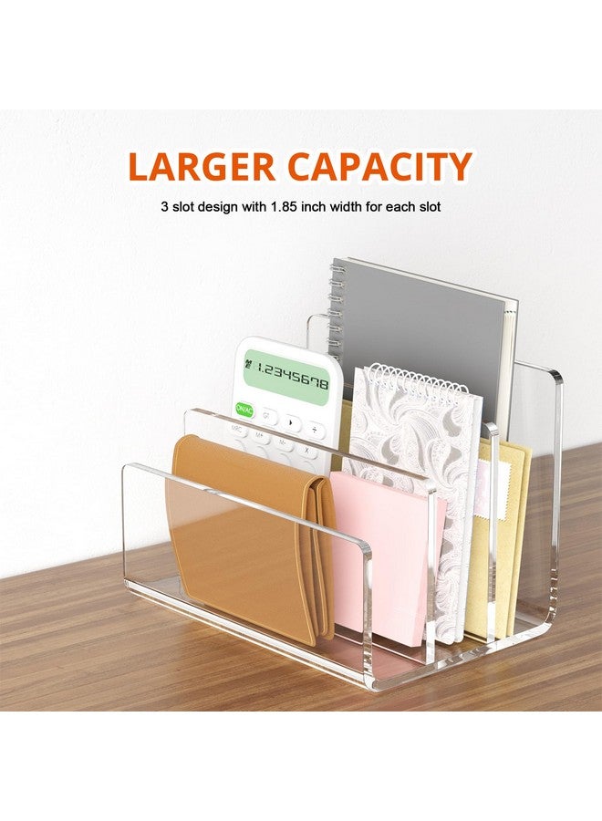 Richboom Acrylic File Sorter 8.5"X6.3"X6.2" Upright File Organizer For Desk Mail Organizer Countertop File Holder For Letter Document Notebook Clear 3 Sections - Image 2