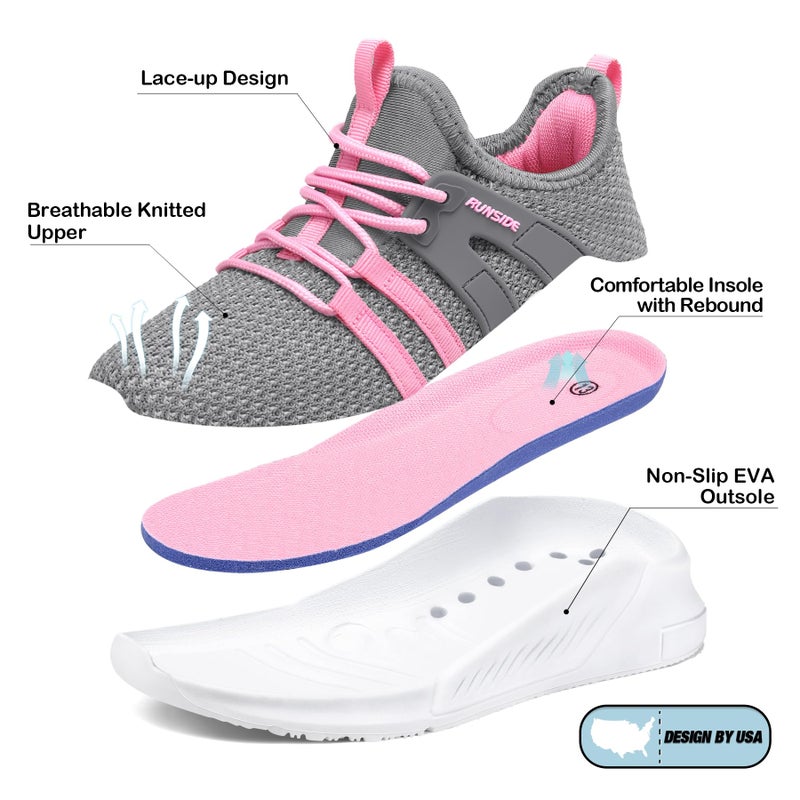 RUNSIDE Boys Girls Tennis Shoes Kids Lightweight Breathable Sneakers Lace-up Running Athletic Shoes for Toddler/Little Kid/Big Kid Grey Pink - Image 5