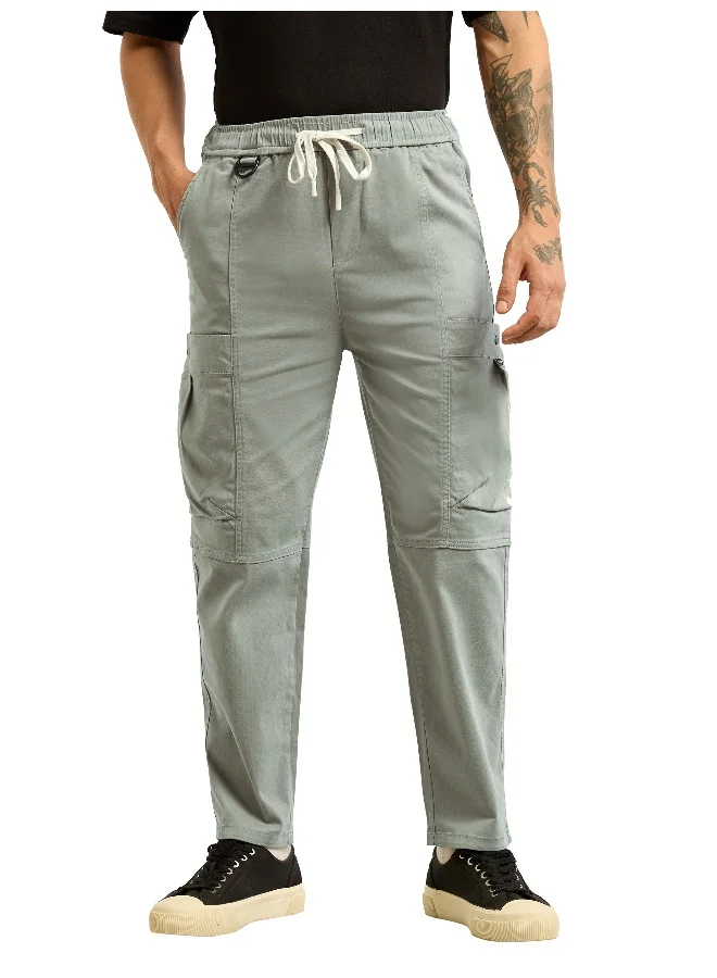 Beyoung Light Grey Tapered Baggy Cargo Pants