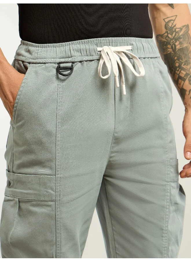 Beyoung Light Grey Tapered Baggy Cargo Pants