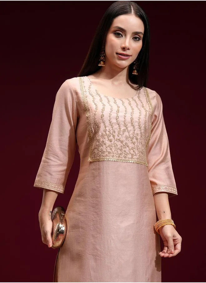Vishudh Floral Embroidered Yoke Design Sequinned Straight Kurta by Styli