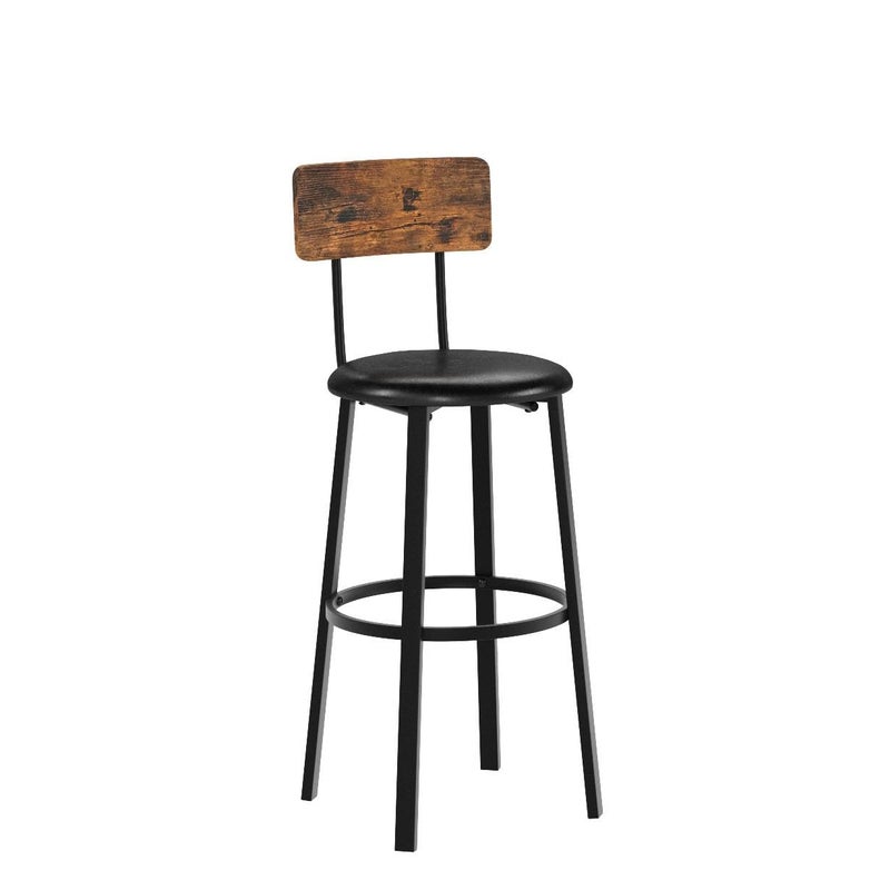 VASAGLE Bar Stools, Set of 2 PU Upholstered Breakfast Stools, 29.7 Inches Barstools with Back and Footrest, Simple Assembly, for Dining Room Kitchen Counter Bar, Rustic Brown and Black ULBC069B81 - Image 4