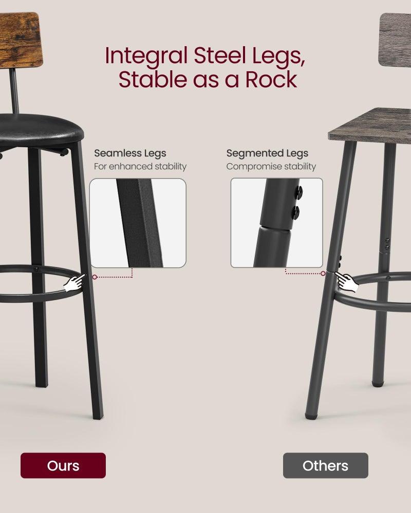 VASAGLE Bar Stools, Set of 2 PU Upholstered Breakfast Stools, 29.7 Inches Barstools with Back and Footrest, Simple Assembly, for Dining Room Kitchen Counter Bar, Rustic Brown and Black ULBC069B81 - Image 5