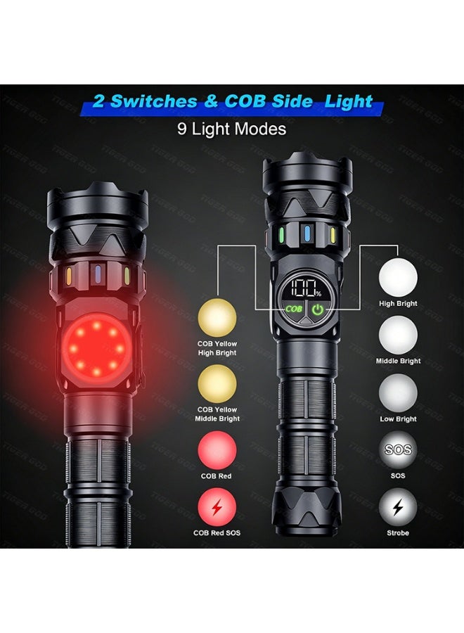Super Bright Rechargeable Flashlight, 3000mAh White Laser Flashlight with Adjustable Spot & Flood Beam, COB Side Light, 9 Lighting Modes, Magnetic Base, Portable LED Flashlight - Image 3