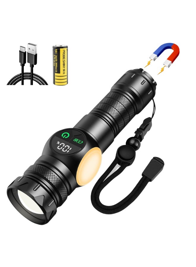 Super Bright Rechargeable Flashlight, 3000mAh White Laser Flashlight with Adjustable Spot & Flood Beam, COB Side Light, 9 Lighting Modes, Magnetic Base, Portable LED Flashlight - Image 1