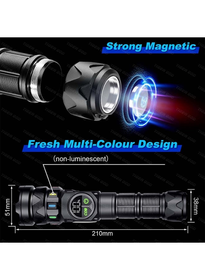Super Bright Rechargeable Flashlight, 3000mAh White Laser Flashlight with Adjustable Spot & Flood Beam, COB Side Light, 9 Lighting Modes, Magnetic Base, Portable LED Flashlight - Image 5