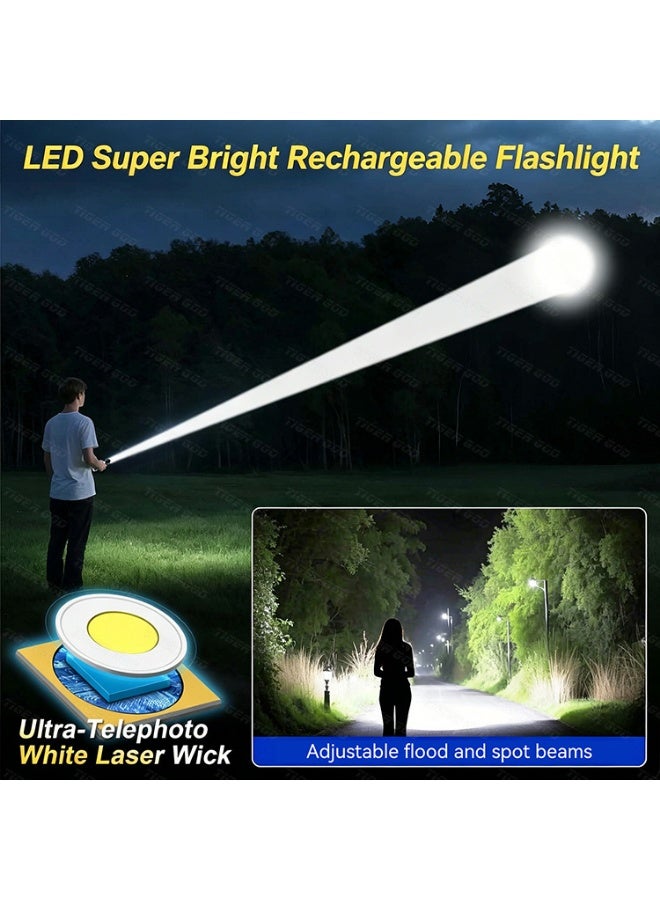 Super Bright Rechargeable Flashlight, 3000mAh White Laser Flashlight with Adjustable Spot & Flood Beam, COB Side Light, 9 Lighting Modes, Magnetic Base, Portable LED Flashlight - Image 2