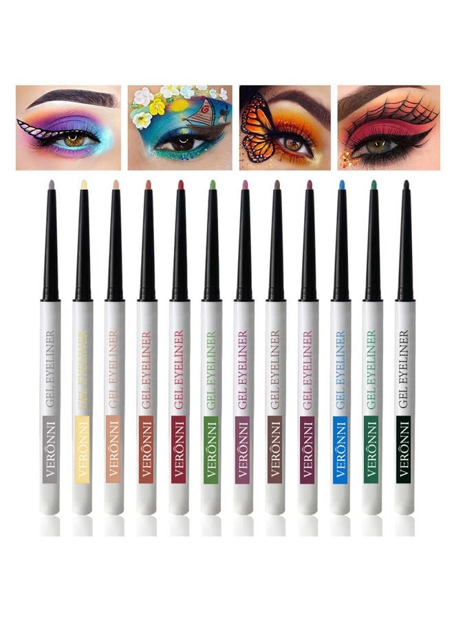 VERONNI 12 Pcs Waterproof Eyeliner Pencil Set, Long-lasting Eyeline Pen Kit, Retractable Eye Pencil Matte Soft Easy Wear High Pigment Eye Shadow Pen Lasting Shiny Eye Makeup (12 pcs) - Image 1