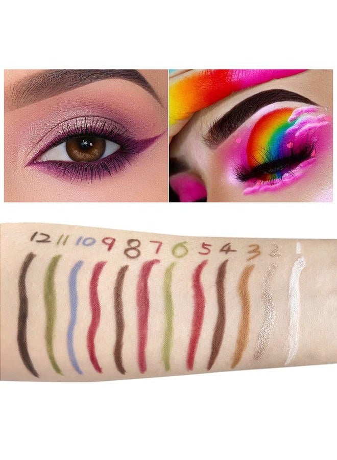 VERONNI 12 Pcs Waterproof Eyeliner Pencil Set, Long-lasting Eyeline Pen Kit, Retractable Eye Pencil Matte Soft Easy Wear High Pigment Eye Shadow Pen Lasting Shiny Eye Makeup (12 pcs) - Image 3