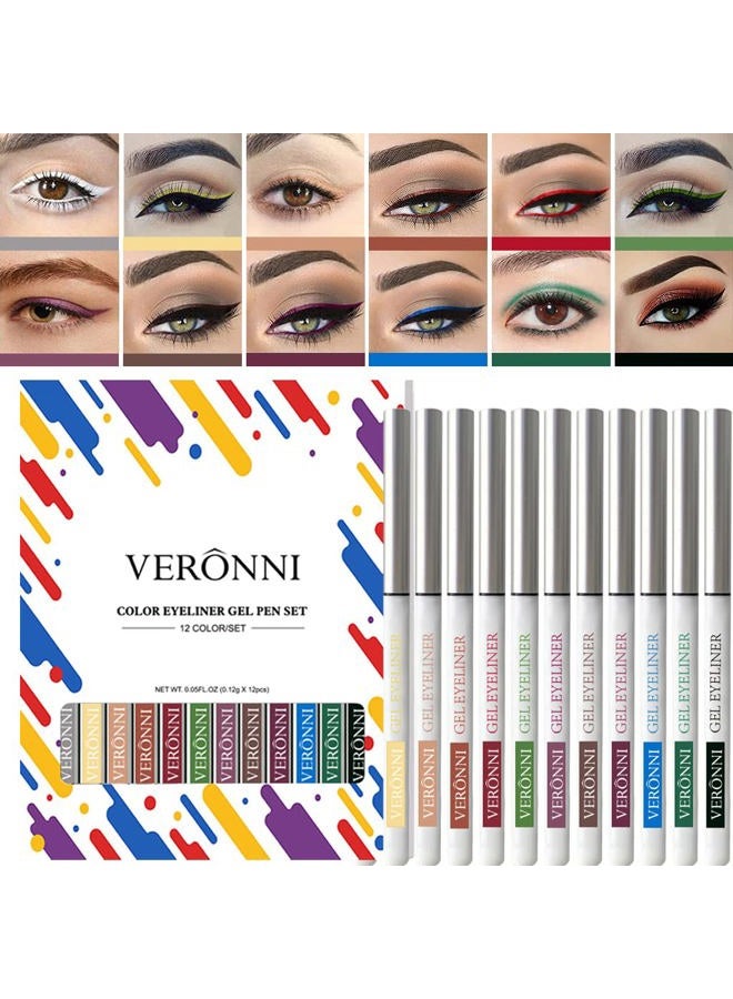 VERONNI 12 Pcs Waterproof Eyeliner Pencil Set, Long-lasting Eyeline Pen Kit, Retractable Eye Pencil Matte Soft Easy Wear High Pigment Eye Shadow Pen Lasting Shiny Eye Makeup (12 pcs) - Image 2