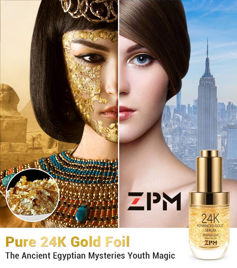 ZPM 24K Gold Anti Aging Face Serum Moisturizer Enriched with Vitamin C Serum, Hyaluronic Acid, Vitamin E Cream for Day and Night Wrinkle Reduction, Re-Activate Skin Youth (1FL.OZ) - Image 2