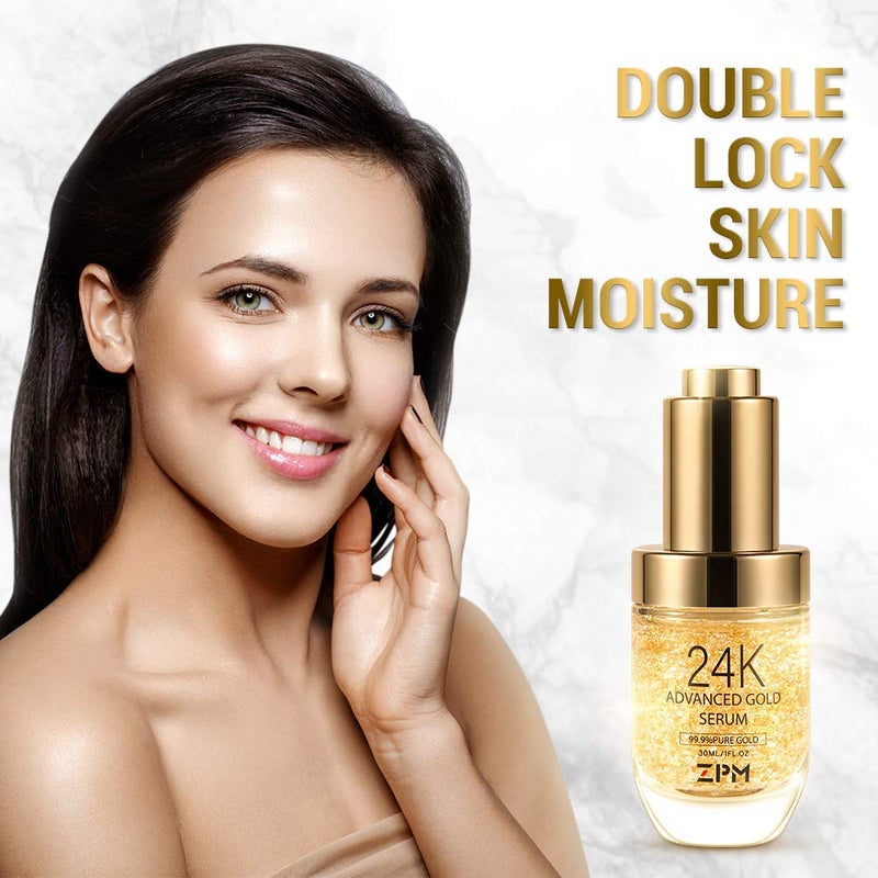 ZPM 24K Gold Anti Aging Face Serum Moisturizer Enriched with Vitamin C Serum, Hyaluronic Acid, Vitamin E Cream for Day and Night Wrinkle Reduction, Re-Activate Skin Youth (1FL.OZ) - Image 3