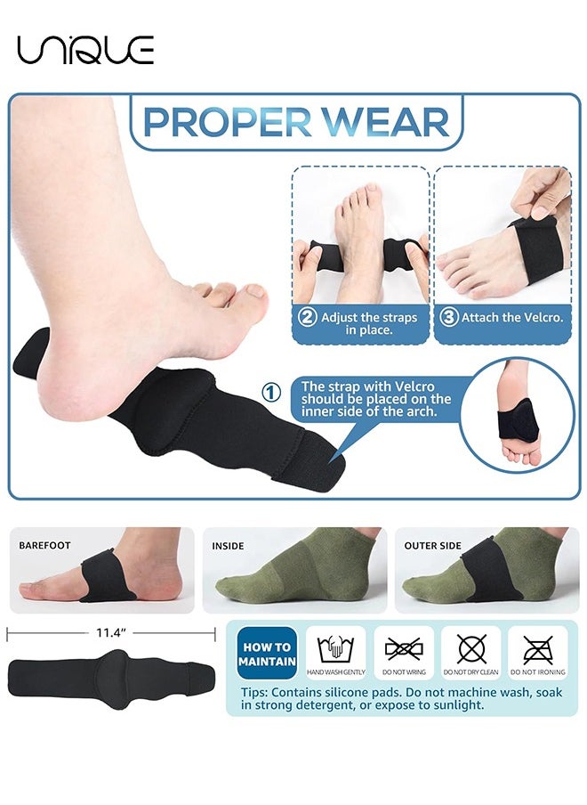 Unique Arch Support Brace (2 Pack) - Adjustable, Non-Slip Arch Wraps with Soft Elastic Silicone Pads for Foot Care, Flat & Fallen Arches, High Arch, Plantar Fasciitis Relief - Fits All Shoes (Black)  - Image 2