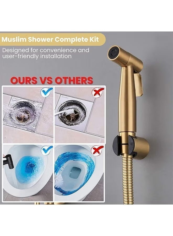 Handheld Bidet Spryer for toilet | 304 Grade Stainless Steel Bathroom Jet Spray Set Heavy-duty and durable, 150cm (Golden) - Image 5