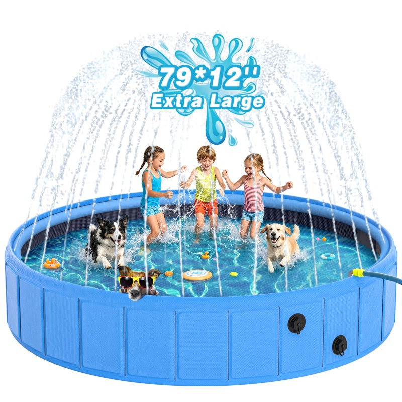 EPN 79 Foldable Dog Pool with Sprinkler Large Collapsible Pet Pool for Dogs Heavy Duty PVC PP Portable Dog Swimming Pool NonSlip Outdoor Bathing Tub Kiddie Pool for Backyard Summer Play - Image 2