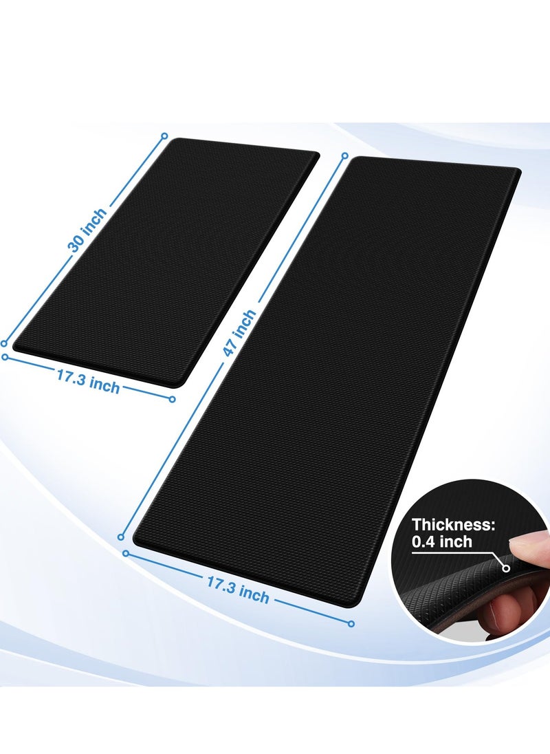 MIXDE Kitchen Mats, 2PCS Kitchen Rugs, Cushioned Anti Fatigue Kitchen Mats for Floor, Non-Slip Standing Desk Mat, Waterproof Kitchen Rug Set for Kitchen, Floor, Office,17.3"×30"+17.3"×47",Black  - Image 2