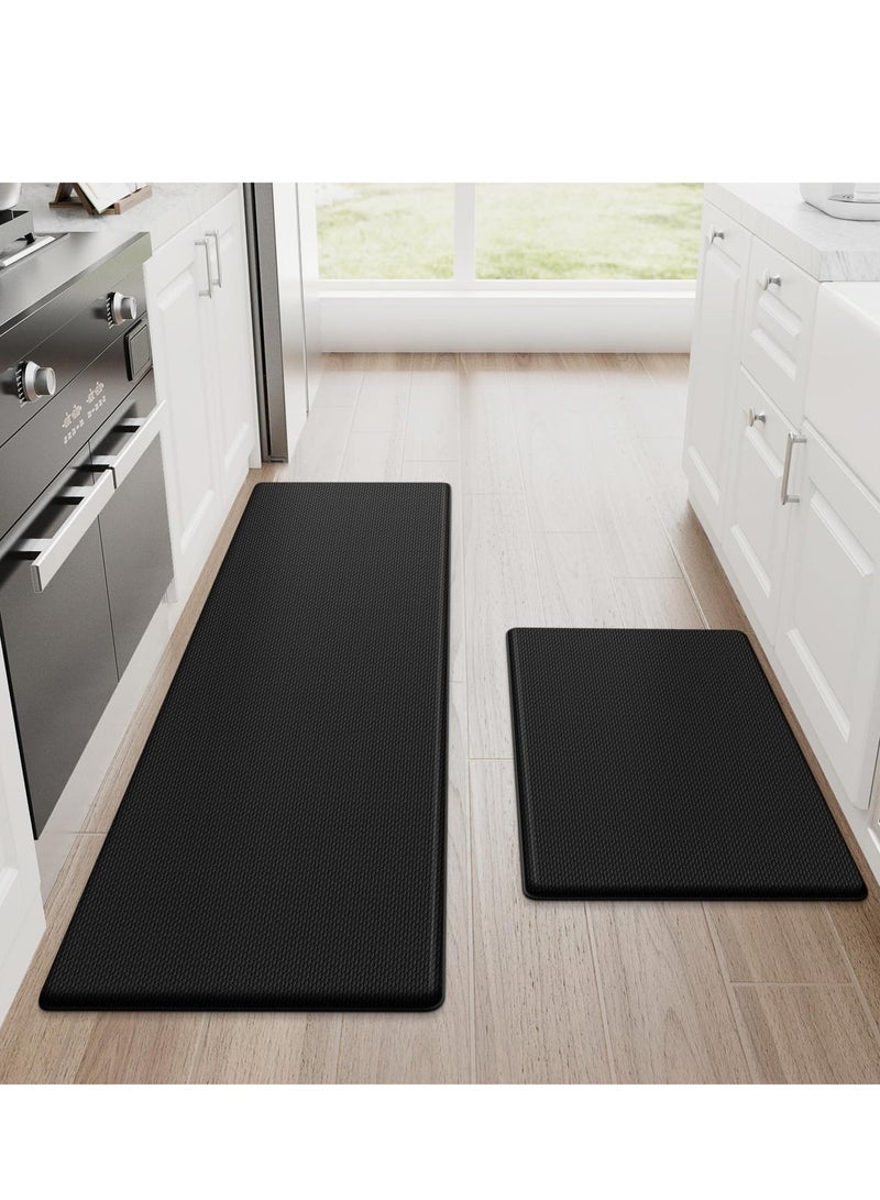 MIXDE Kitchen Mats, 2PCS Kitchen Rugs, Cushioned Anti Fatigue Kitchen Mats for Floor, Non-Slip Standing Desk Mat, Waterproof Kitchen Rug Set for Kitchen, Floor, Office,17.3"×30"+17.3"×47",Black - Image 1