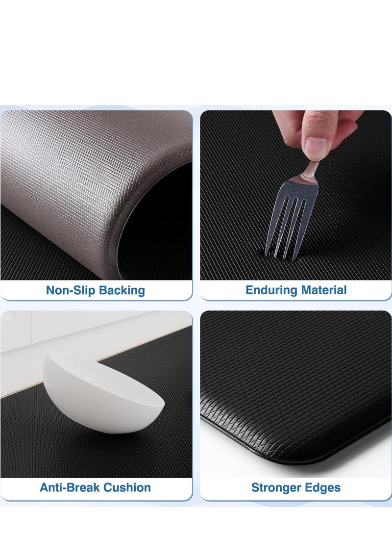 MIXDE Kitchen Mats, 2PCS Kitchen Rugs, Cushioned Anti Fatigue Kitchen Mats for Floor, Non-Slip Standing Desk Mat, Waterproof Kitchen Rug Set for Kitchen, Floor, Office,17.3"×30"+17.3"×47",Black - Image 3