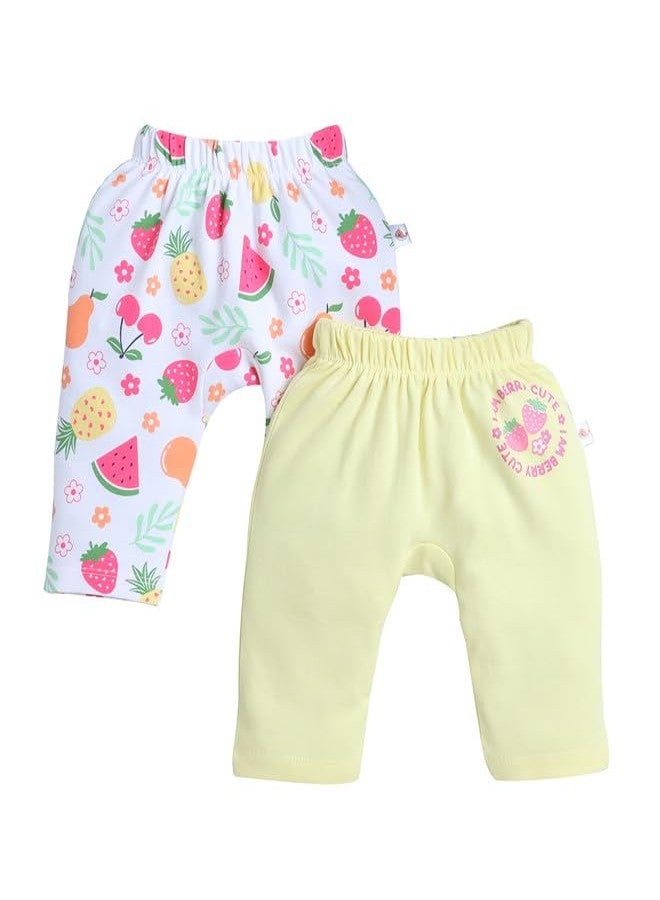 BUMZEE Baby Girls Cotton Diaper Pants/Leggings/Pyjamas Pack of 2 White & Yellow - 0-3 Months (Peb10543B-wht) - Image 1