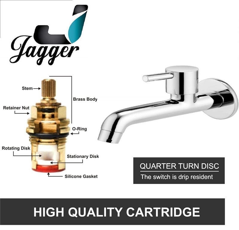 JAGGER JSL2203 Full Brass Long Body Taps for Bathroom/Home (with Wall Flange and Teflon Tape) (Corsa Turbo) - Image 2