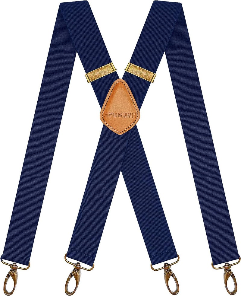 AYOSUSH Vintage Suspenders for Men Heavy Duty 4 Snap Hooks for Belt Loops Adjustable X Back - Image 1