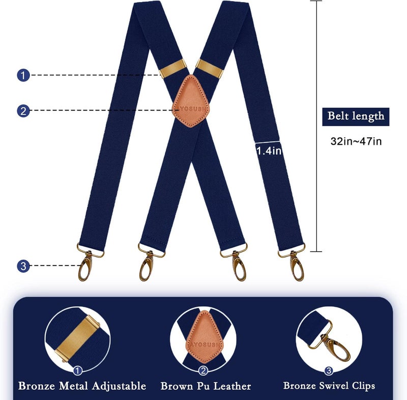 AYOSUSH Vintage Suspenders for Men Heavy Duty 4 Snap Hooks for Belt Loops Adjustable X Back - Image 2
