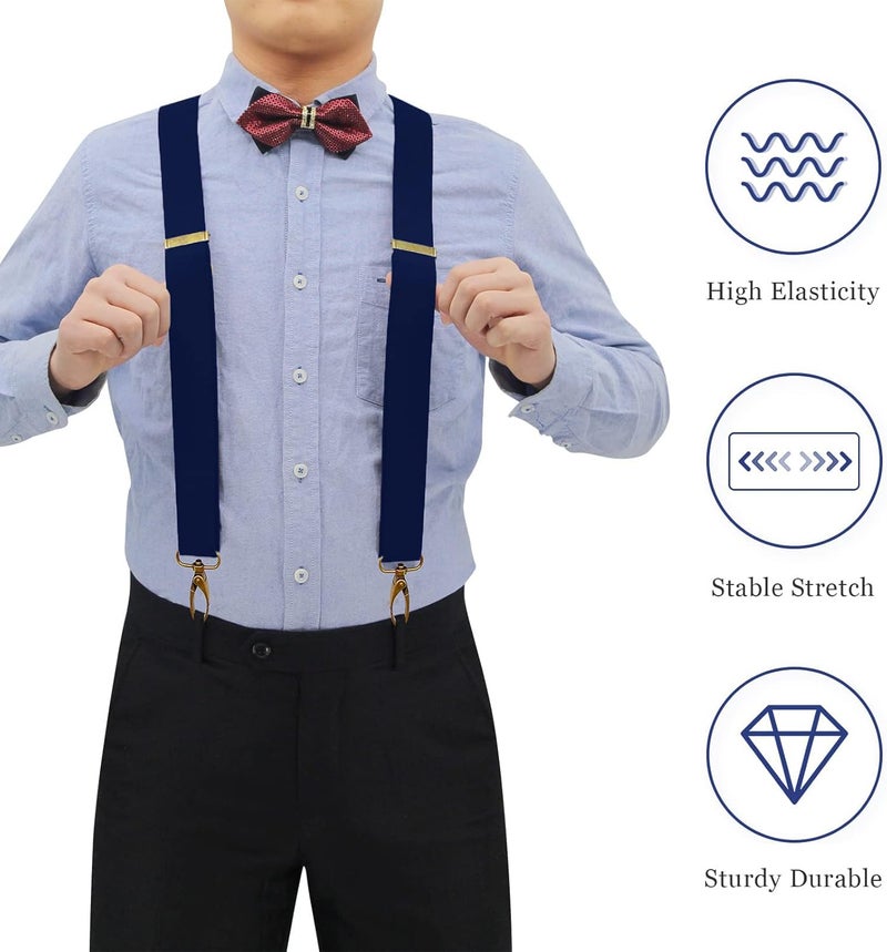 AYOSUSH Vintage Suspenders for Men Heavy Duty 4 Snap Hooks for Belt Loops Adjustable X Back - Image 3