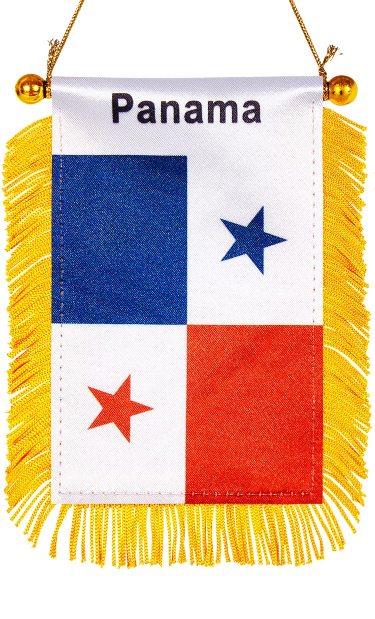 WXTWK 3 X 5 Inch Panama Flag Panamanian Window Hanging Flag Small Mini Car Flags Banners Rearview Mirror Decoration With Suction Cup Golden Fringy Banner - Image 1