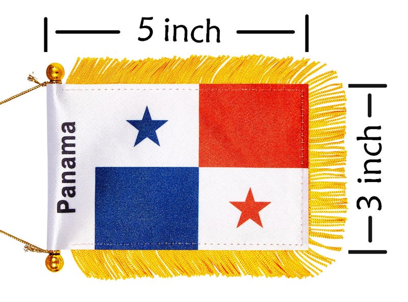 WXTWK 3 X 5 Inch Panama Flag Panamanian Window Hanging Flag Small Mini Car Flags Banners Rearview Mirror Decoration With Suction Cup Golden Fringy Banner - Image 2