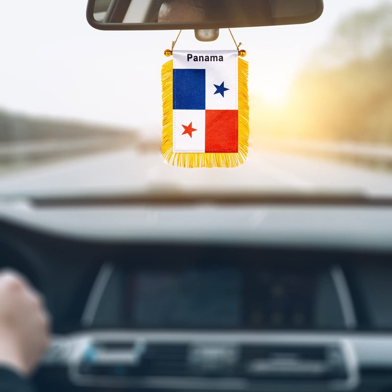WXTWK 3 X 5 Inch Panama Flag Panamanian Window Hanging Flag Small Mini Car Flags Banners Rearview Mirror Decoration With Suction Cup Golden Fringy Banner - Image 4