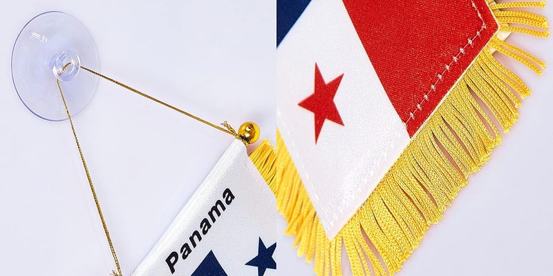 WXTWK 3 X 5 Inch Panama Flag Panamanian Window Hanging Flag Small Mini Car Flags Banners Rearview Mirror Decoration With Suction Cup Golden Fringy Banner - Image 3