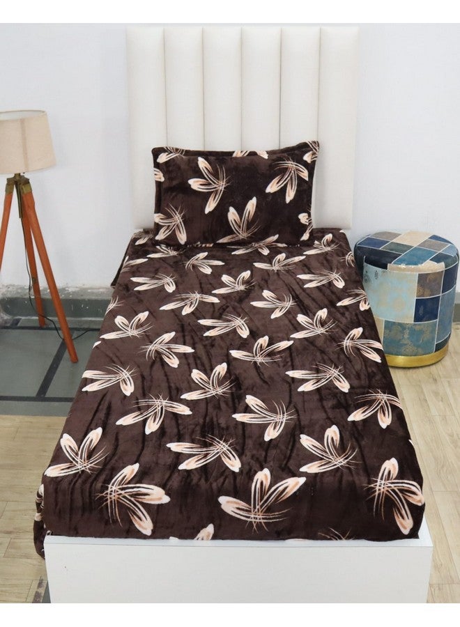 RD TREND 190 GSM Flannel Elastic Warm bedsheets for Winter Single Fitted Size (72x48x8 Inches) with 1 Pillow Cover Size (18x28 Inches) Colour Coffee Flower - Image 3