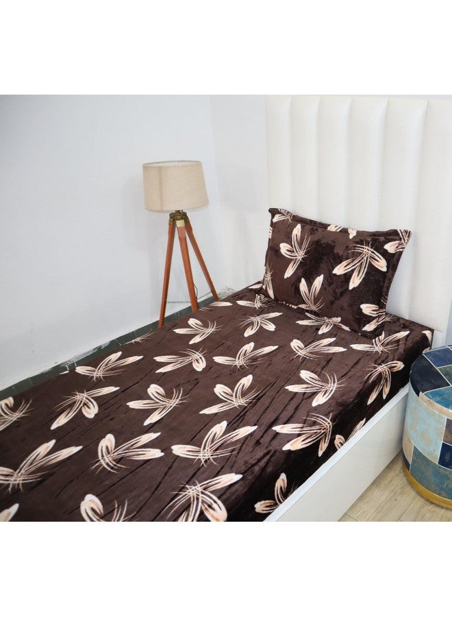 RD TREND 190 GSM Flannel Elastic Warm bedsheets for Winter Single Fitted Size (72x48x8 Inches) with 1 Pillow Cover Size (18x28 Inches) Colour Coffee Flower - Image 4