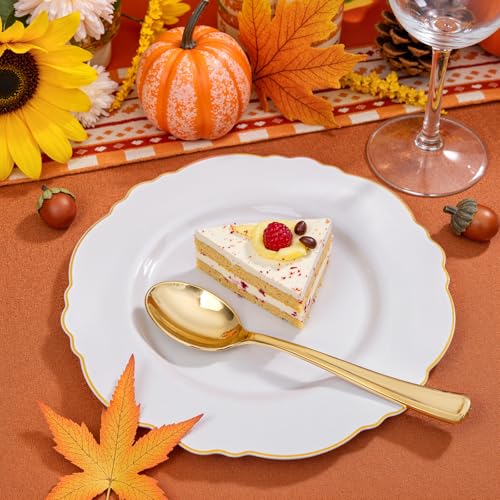 WDF 60pcs Gold Dessert Plates-7.5inch Baroque White and Gold Small Plastic Plates/Disposable Dessert/Salad/Cake/Appetizer Plastic Plate for Upscale Thanksgiving Parties/Wedding/Birthday - Image 2
