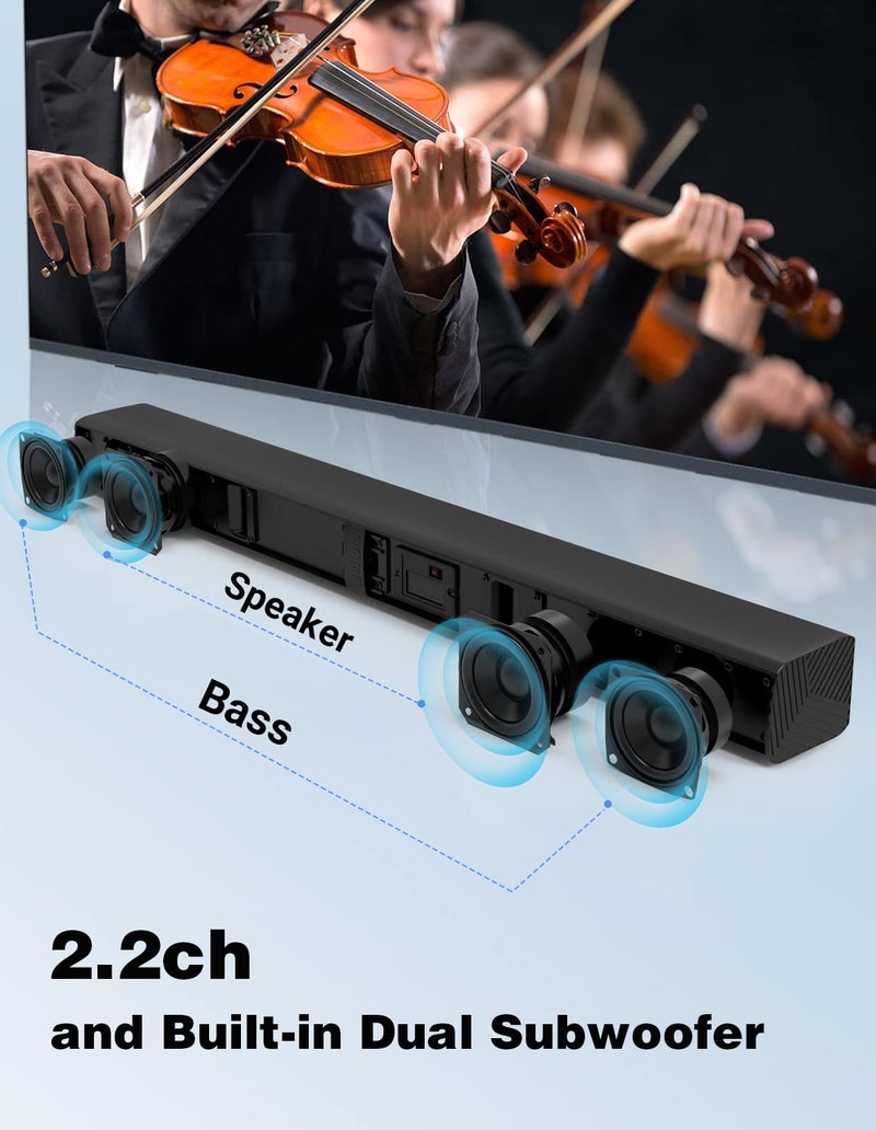Puxinat 2 in 1 Separable Sound Bar for Smart TV, 2.2 Channel 32Inch Bluetooth 5.0 TV Speaker for Surround Sound System, Built-in Dual Subwoofer, Bass Adjustable, Remote Control Included(Sound Bar) - Image 3