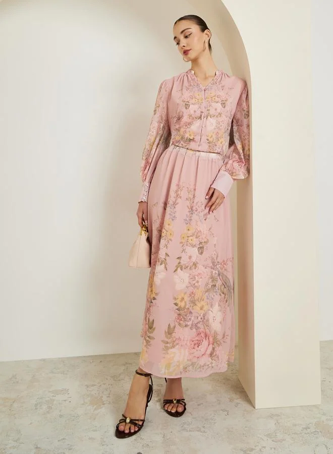 Styli Light Pink Floral Placement Printed Blouse