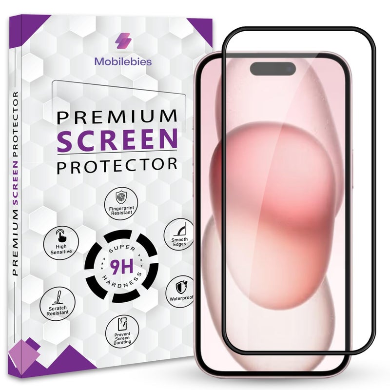 Mobilebies Premium Tempered Glass Screen Protector Guard For iPhone 15 / iPhone 16 (6.1 Inch, Pack of 1) | Ultra Clear Glass Edge to Edge Coverage With Easy to installation kit - Image 1